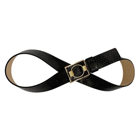 Banana Republic Snake Embossed Leather Belt Gold Buckle Size S Black main image 8